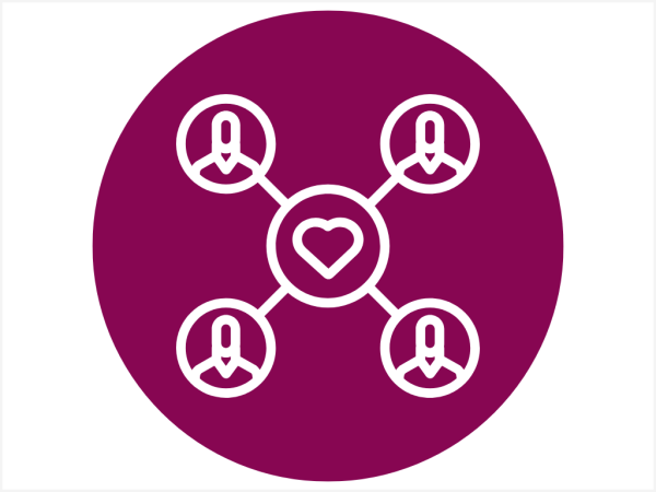 Icon in der Mitte ein Herz von dem vier Stifte abgehen.