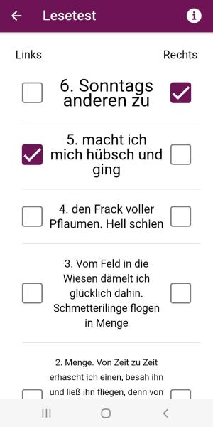 Screenshot Makula-App Lesetest